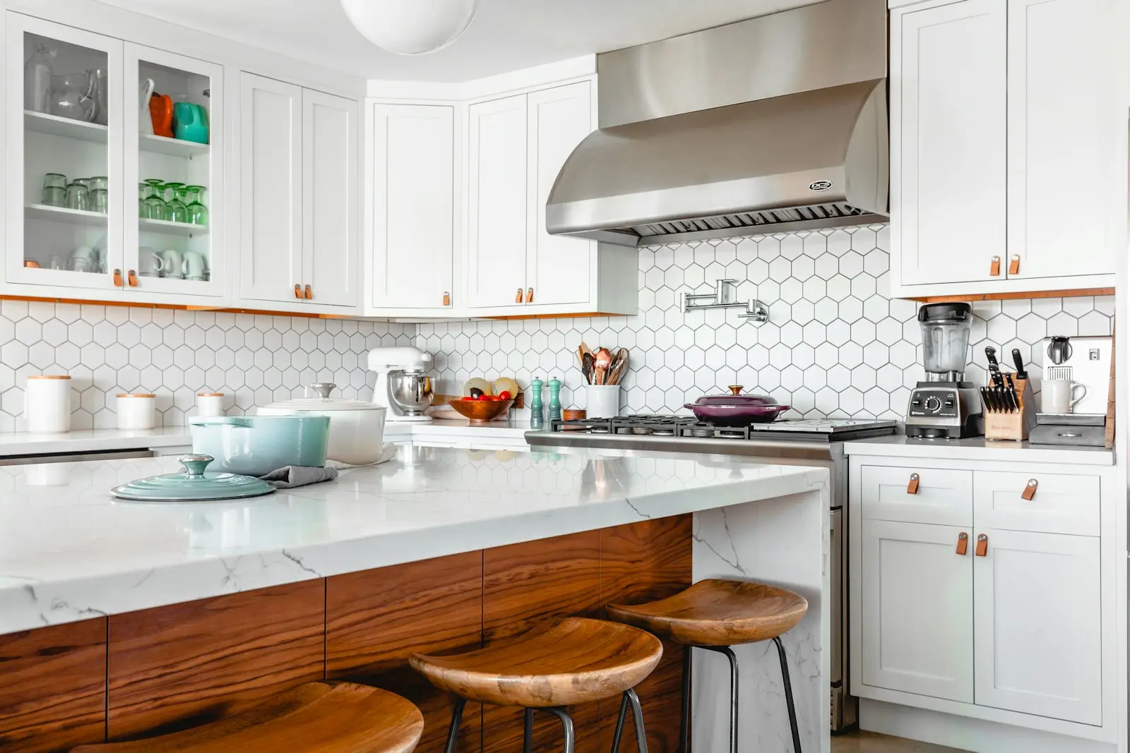 A bright residential kitchen with cabinets and counters. Arlington.