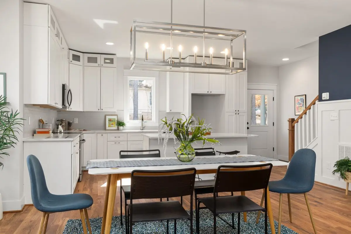 A bright residential kitchen with cabinets and counters. Arlington.